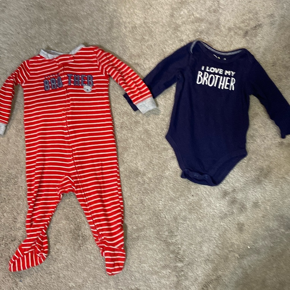 Carter’s Set of Infant Brother Theme Long Sleeve Clothing Playsuit & Bodysuit